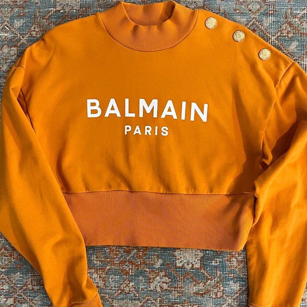 Balmain Logo Three-button Cropped ORANGE Sweatshirt